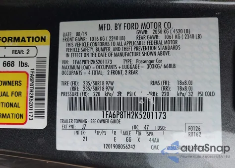 2019 Ford Mustang Ecoboost from USA, damaged, VIN 1FA6P8TH2K5201173